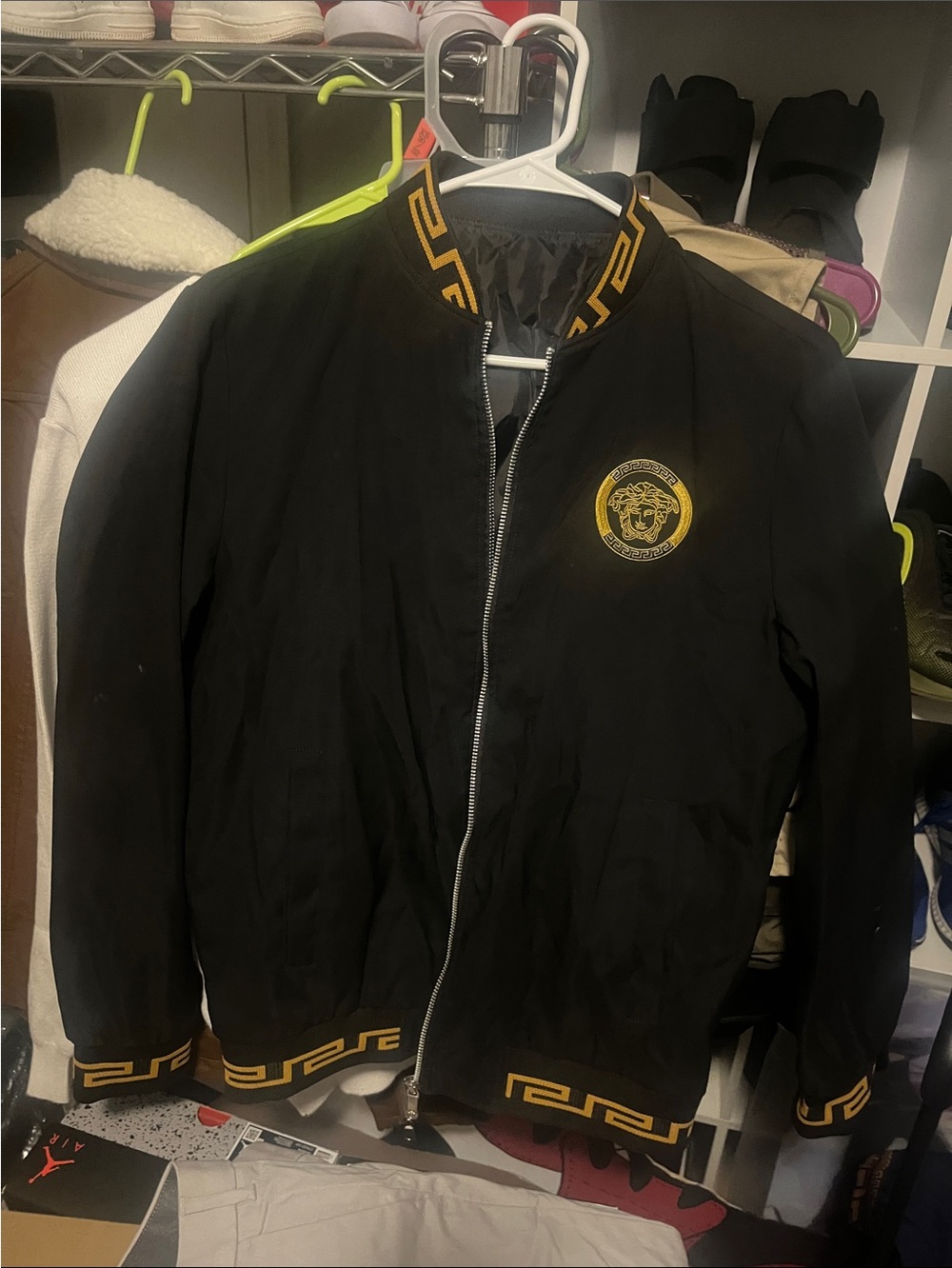 Versace Black Jacket with Gold Trim and Medusa Patch
